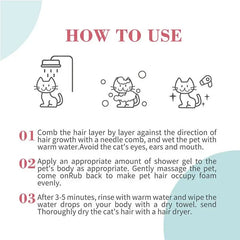 Bioline Kitten Shampoo UAE instructions with illustrations on application and rinsing process