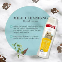 Cat deshedding shampoo bottle with cat photo on the front label