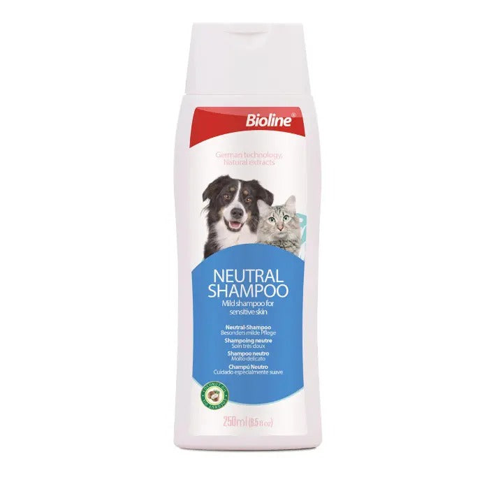 Bioline Neutral Pet Shampoo for Sensitive Skin, 256ml bottle for gentle cleansing of pets
