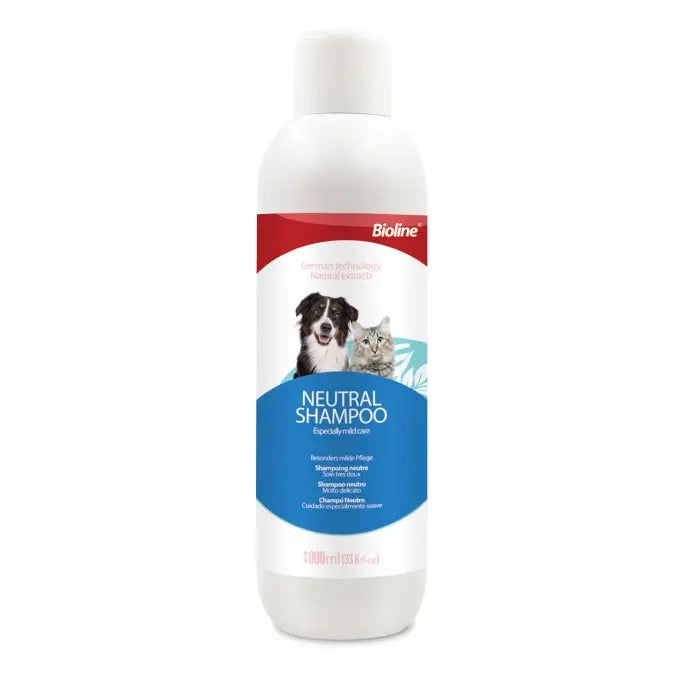 Bioline neutral shampoo 1L for dogs and cats in a white bottle with a flip-top lid