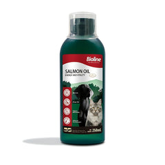 Bioline Norwegian Salmon Oil for pets in a 250ml bottle promoting energy and vitality for dogs and cats