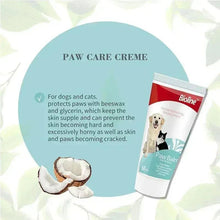 Paw care cream tube with teal panel and dog illustration