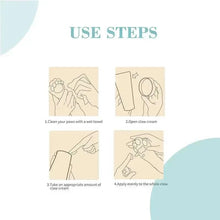Paw balm use steps diagram with numbered instructions and hand illustrations