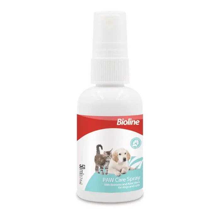 Bioline Paw Care Spray 50ml with Aloe Vera for dogs and cats to promote healthy paws