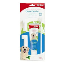 Dental care set with Bioline toothpaste, mint flavor, for dogs, 100 g