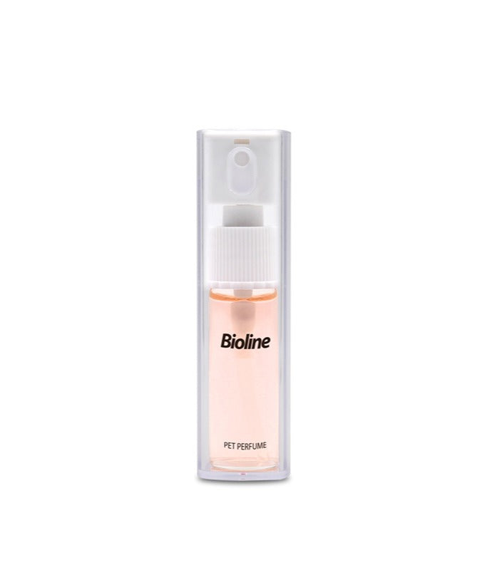 Bioline pet perfume 10ml in clear bottle with spray top for refreshing pet scent