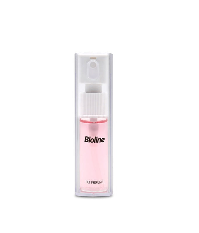 Bioline pet perfume 10ml in a sleek spray bottle for freshening up pets