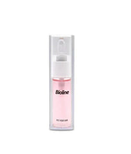 Pet perfume spray bottle in light pink liquid with white flip-top nozzle