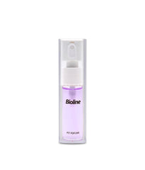 Bioline pet perfume 10ml in a clear spray bottle, ideal for keeping pets smelling fresh