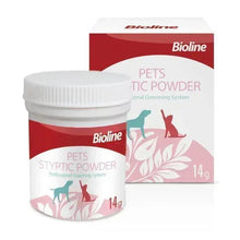 Bioline Pets styptic powder 14g jar and box with red lid