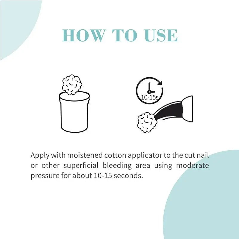 Instructions for using pet styptic powder UAE on cut nails or superficial bleeding areas