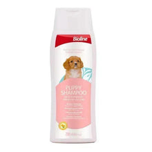 Bioline Puppy Shampoo bottle with red Bioline label and puppy artwork