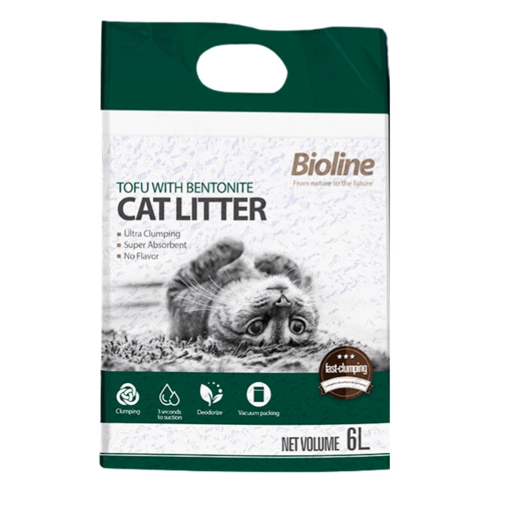 Bioline Tofu and Bentonite Cat Litter 6L with ultra clumping and super absorbent features