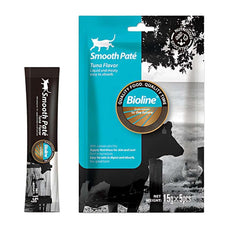 Bioline tuna smooth pate for cats in easy-to-serve pouches for nutritious and tasty meals