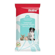 Bioline universal cosmetic wipes pack, red and white sachet with animal graphics