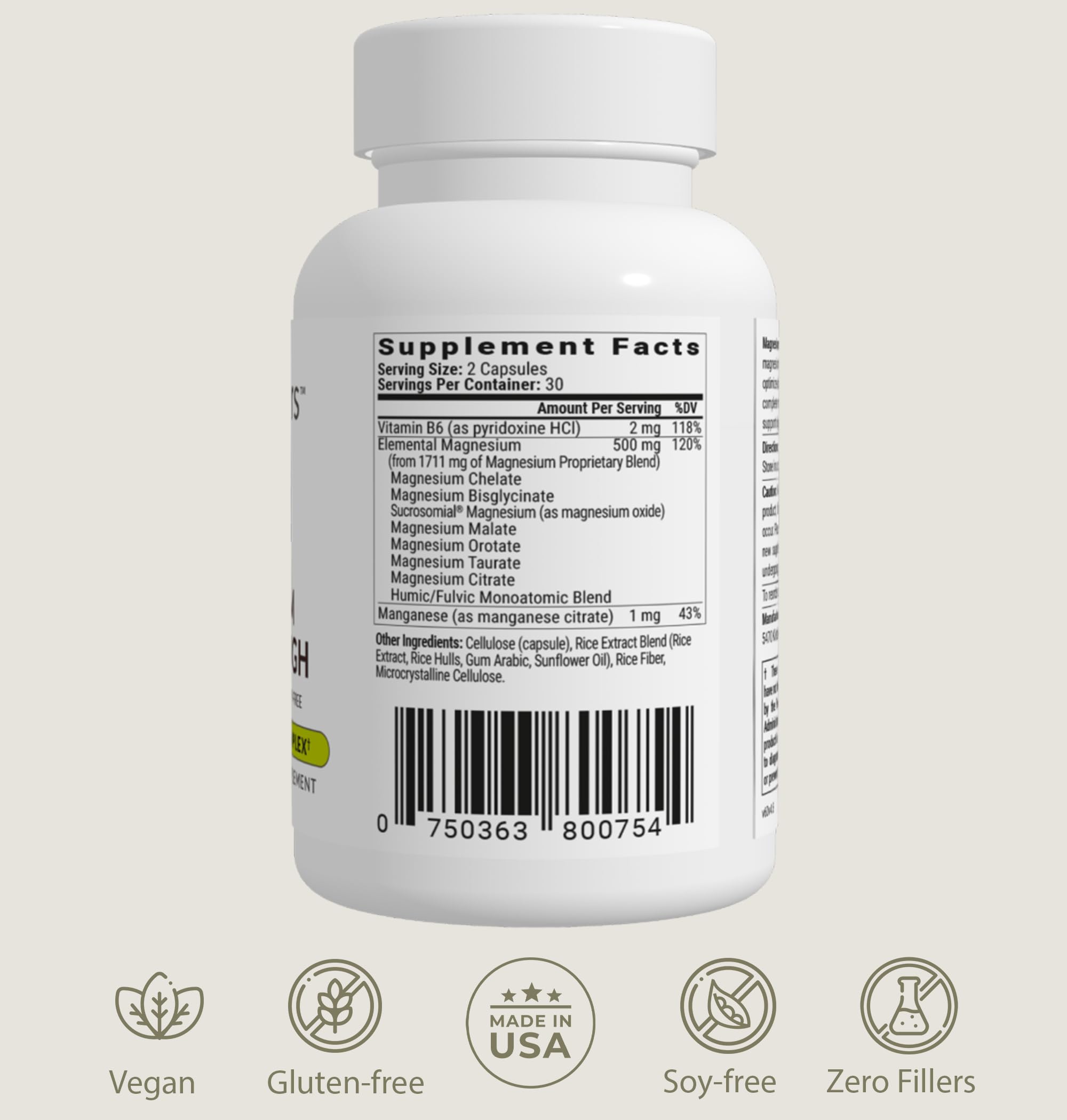 BIOptimizers bottle back showing supplement facts label and barcode for magnesium breakthrough supplement
