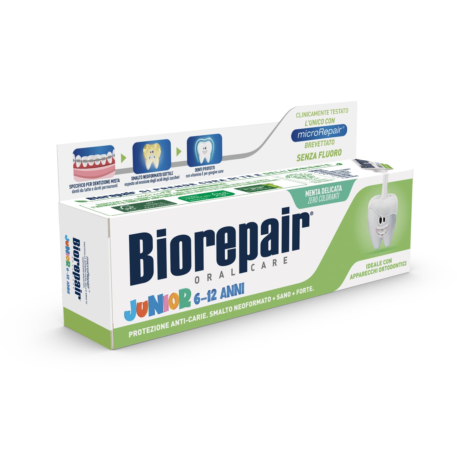 Biorepair Junior toothpaste for kids 6 to 12 years box mint flavor cavity protection for braces
