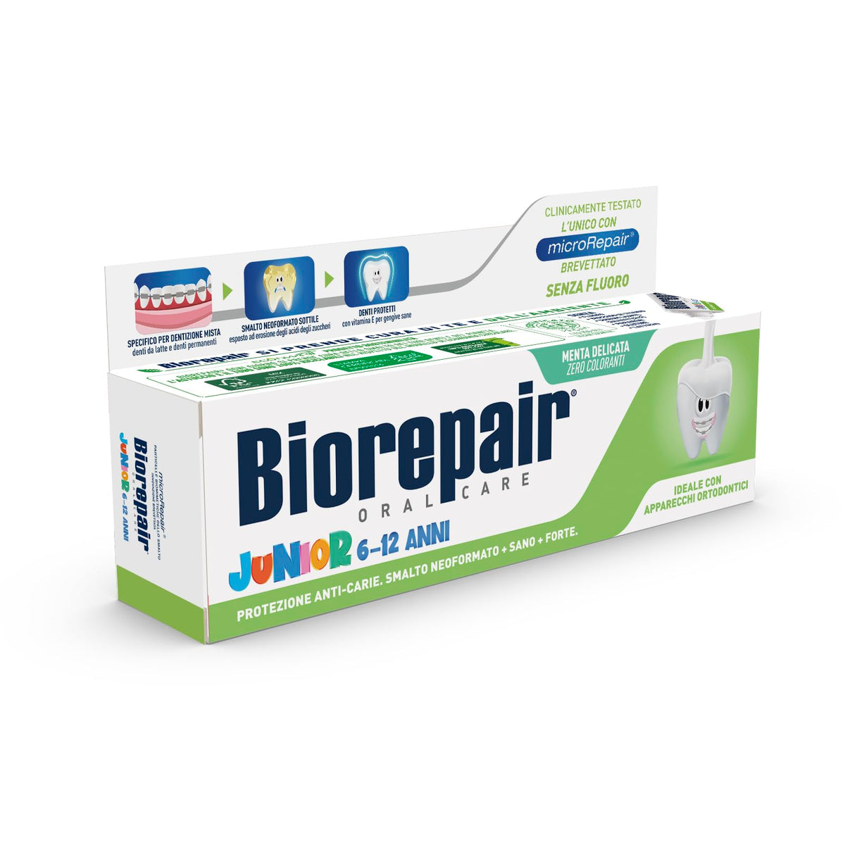 Biorepair Junior toothpaste for kids 6 to 12 years box mint flavor cavity protection for braces