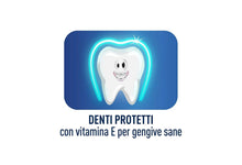 Kids toothpaste box panel with smiling tooth icon and vitamin claim text