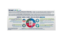 Back of junior mint toothpaste box with product information and icons