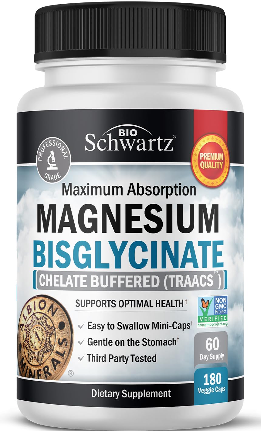 BioSchwartz Magnesium Bisglycinate 180 veggie caps chelate buffered for gentle absorption magnesium bisglycinate supplement UAE