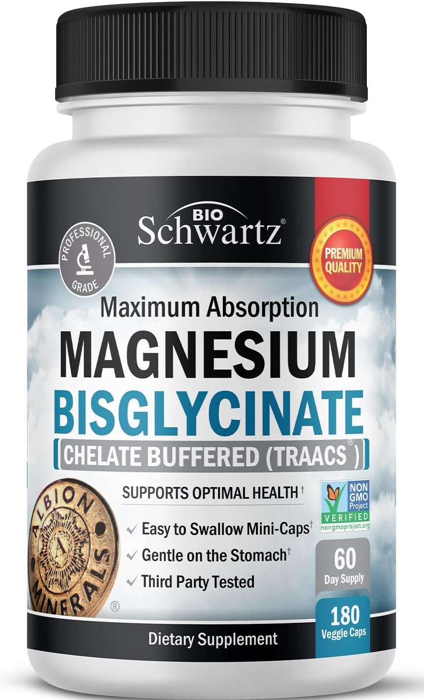 BioSchwartz magnesium bisglycinate supplement UAE bottle 180 veggie caps maximum absorption chelate buffered