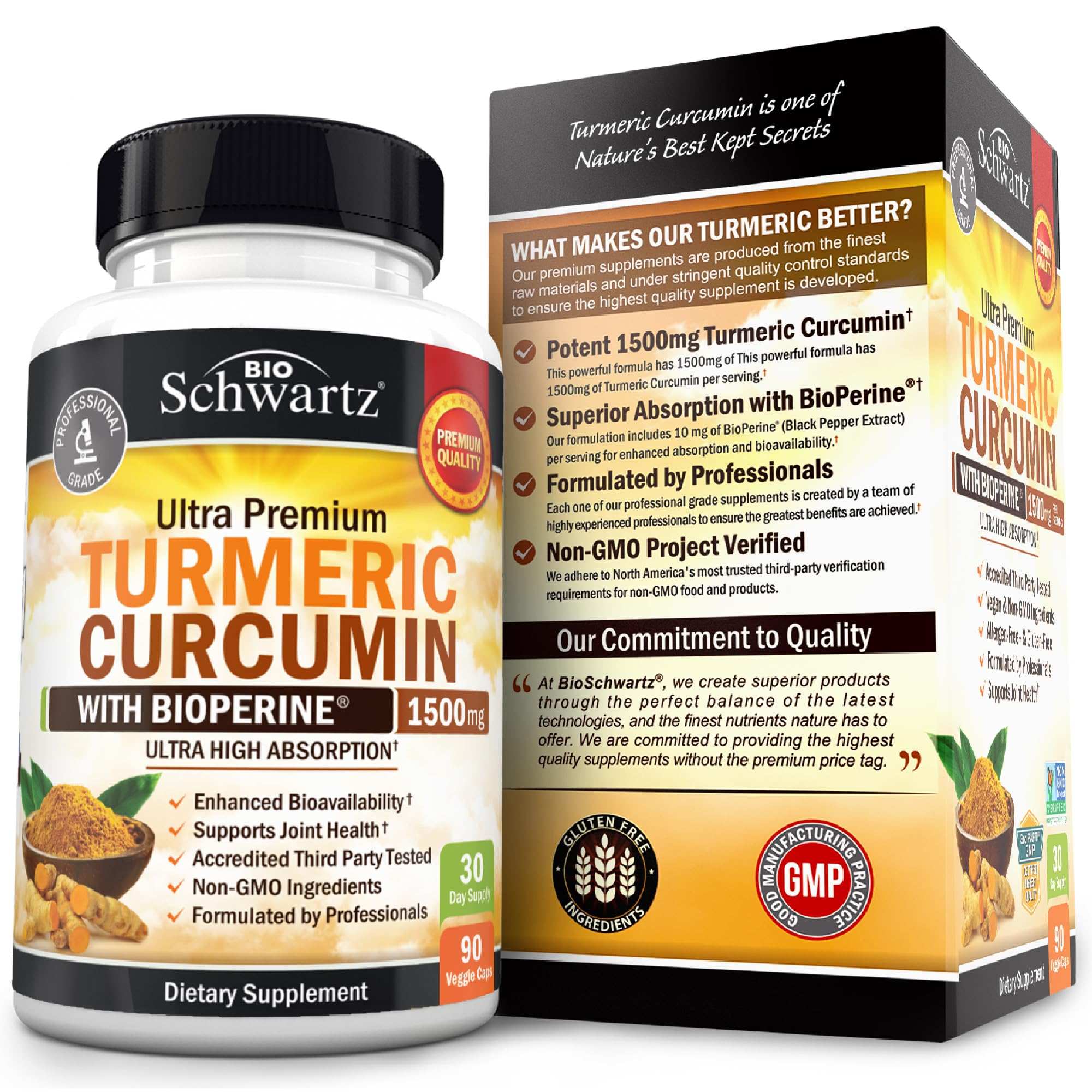 BioSchwartz Ultra Premium turmeric curcumin with bioperine capsules bottle and box 1500mg high absorption