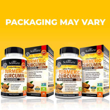 Turmeric curcumin supplement bottle and box set with BioPerine, 1500 mg