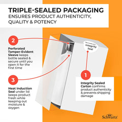 turmeric curcumin with bioperine capsules triple sealed packaging infographic showing integrity seal sleeve and induction seal