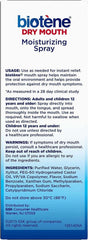 biotene Dry Mouth moisturizing mouth spray for dry mouth product label showing usage directions and ingredients