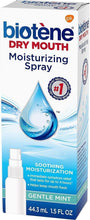 Dry mouth moisturizing spray carton with gentle mint soothing moisturization label