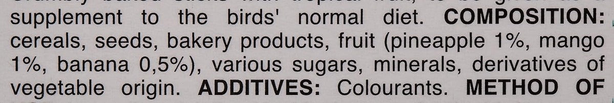 Padovan bird treat sticks for budgies made from cereals, seeds, and fruits for healthy snacking