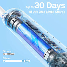 White rotating electric toothbrush with visible internal motor components