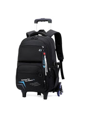 Huitich black and blue 6-wheel school bag kids backpack with multiple compartments and extendable handle