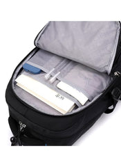 Huitich black and blue 6-wheel school bag opened showing organized interior compartments for kids backpacks