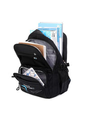 Huitich black and blue 6-wheel school bag for kids with multiple compartments and zippers