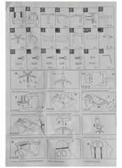 Assembly instructions  black and blue office gaming chair with labeled parts and step-by-step guide