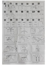 Gaming chair assembly diagram sheet with labeled parts and dimensions