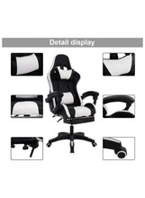 Ergonomic gaming office chair showing adjustable cushions, armrests, and base details