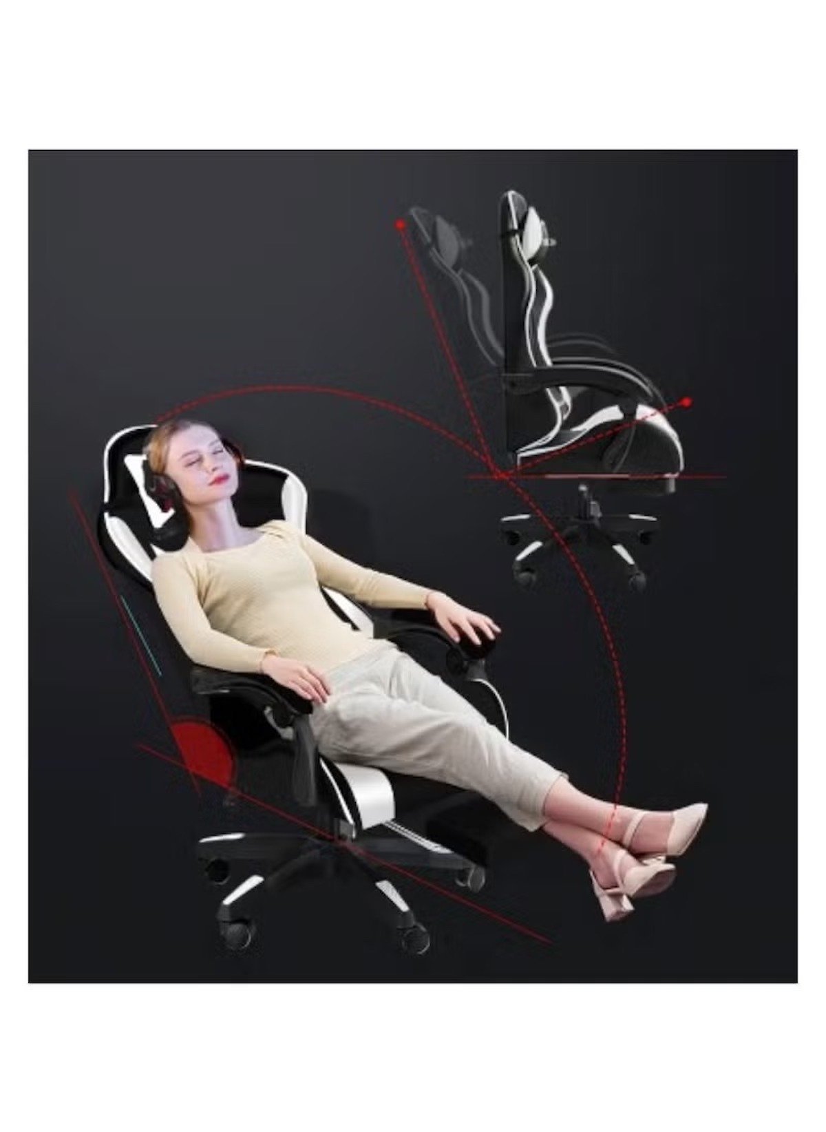 Huitich black and blue office gaming chair shown with reclining feature and ergonomic design