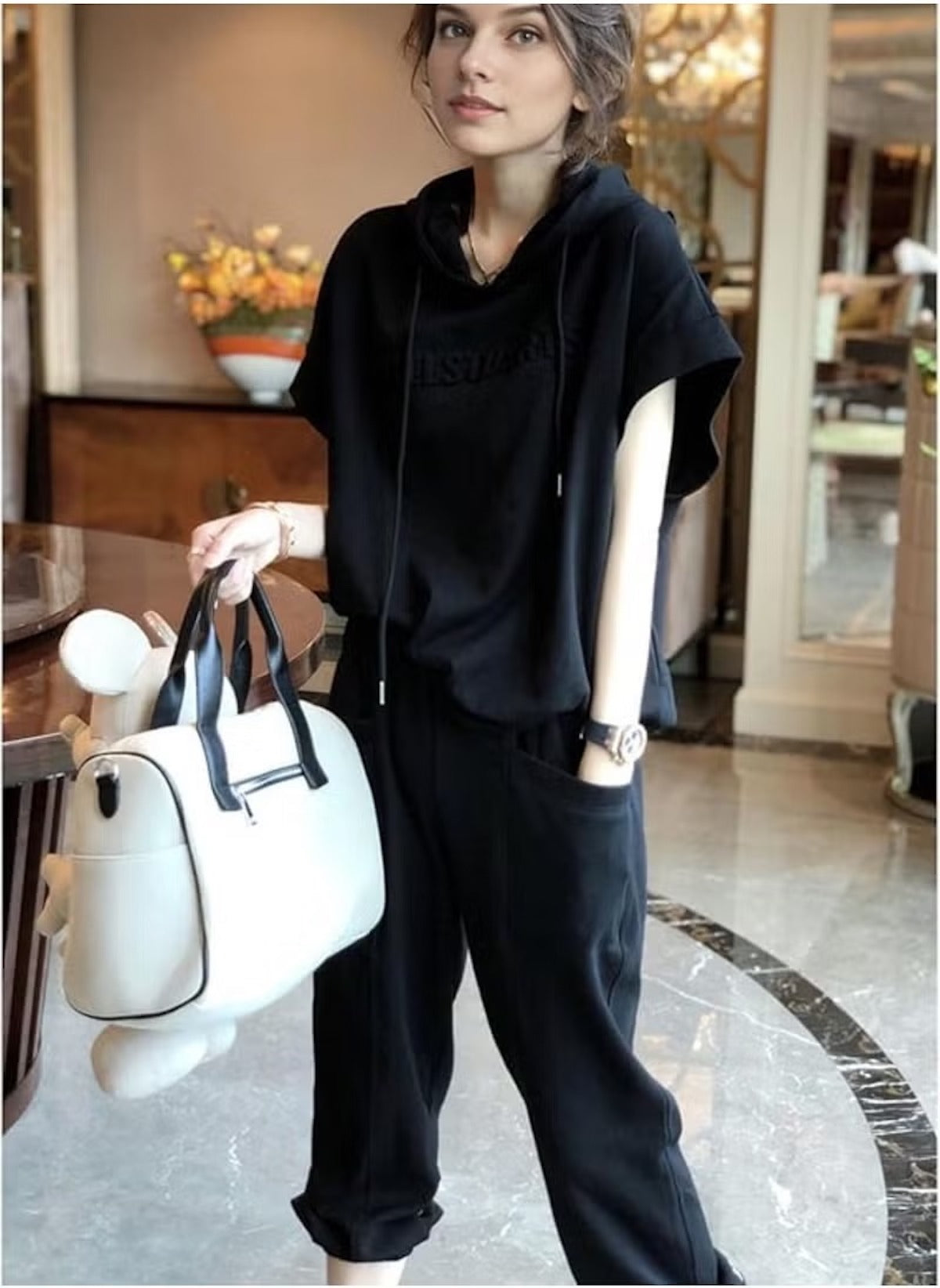 Huitich women clothing black and grey lounge set UAE featuring a comfortable black hoodie and matching pants