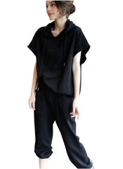 Huitich black and grey lounge set UAE for women featuring a relaxed hoodie and cropped pants