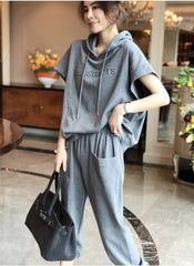 Huitich women black and grey lounge set UAE with hooded top and comfortable pants