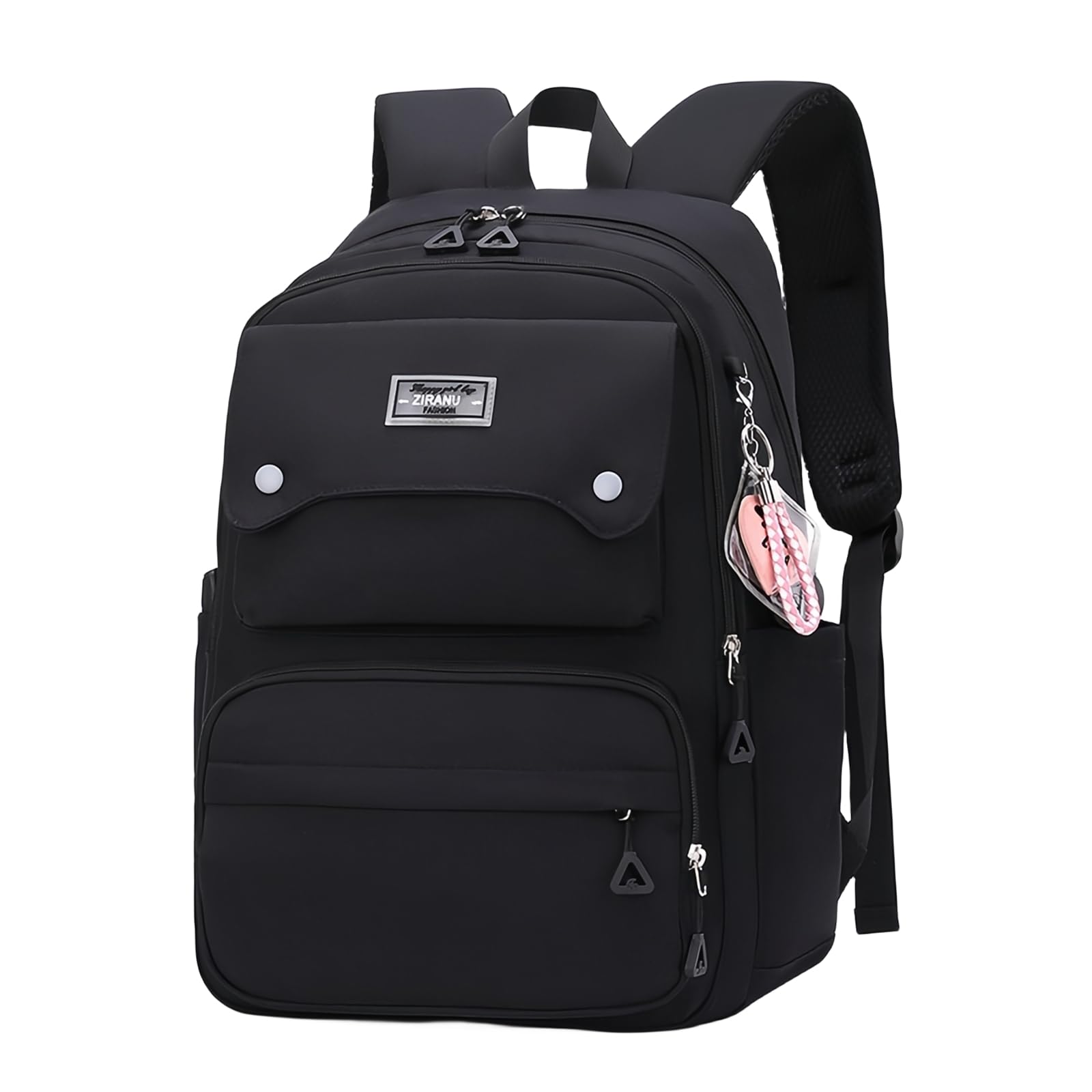 Huitich black backpack for girls with multiple pockets and adjustable straps for school or travel