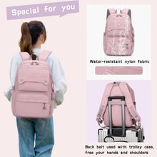Kids pink backpack with front flap pocket, side zippers, and adjustable shoulder straps