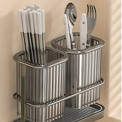 Huitich black chopstick and knife holder with stainless steel utensils and white handles