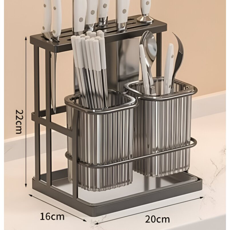 Huitich black chopstick and knife holder with two utensil compartments and knife slots
