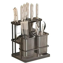 Stainless steel chopstick and knife holder caddy with three utensil compartments