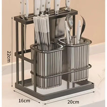 Stainless steel chopstick and knife holder with knife and chopstick cylinder stands