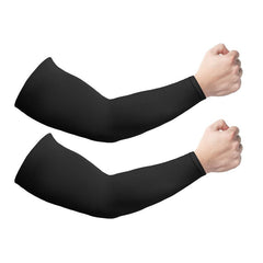 Huitich black compression arm sleeves worn on both arms for sports and muscle support
